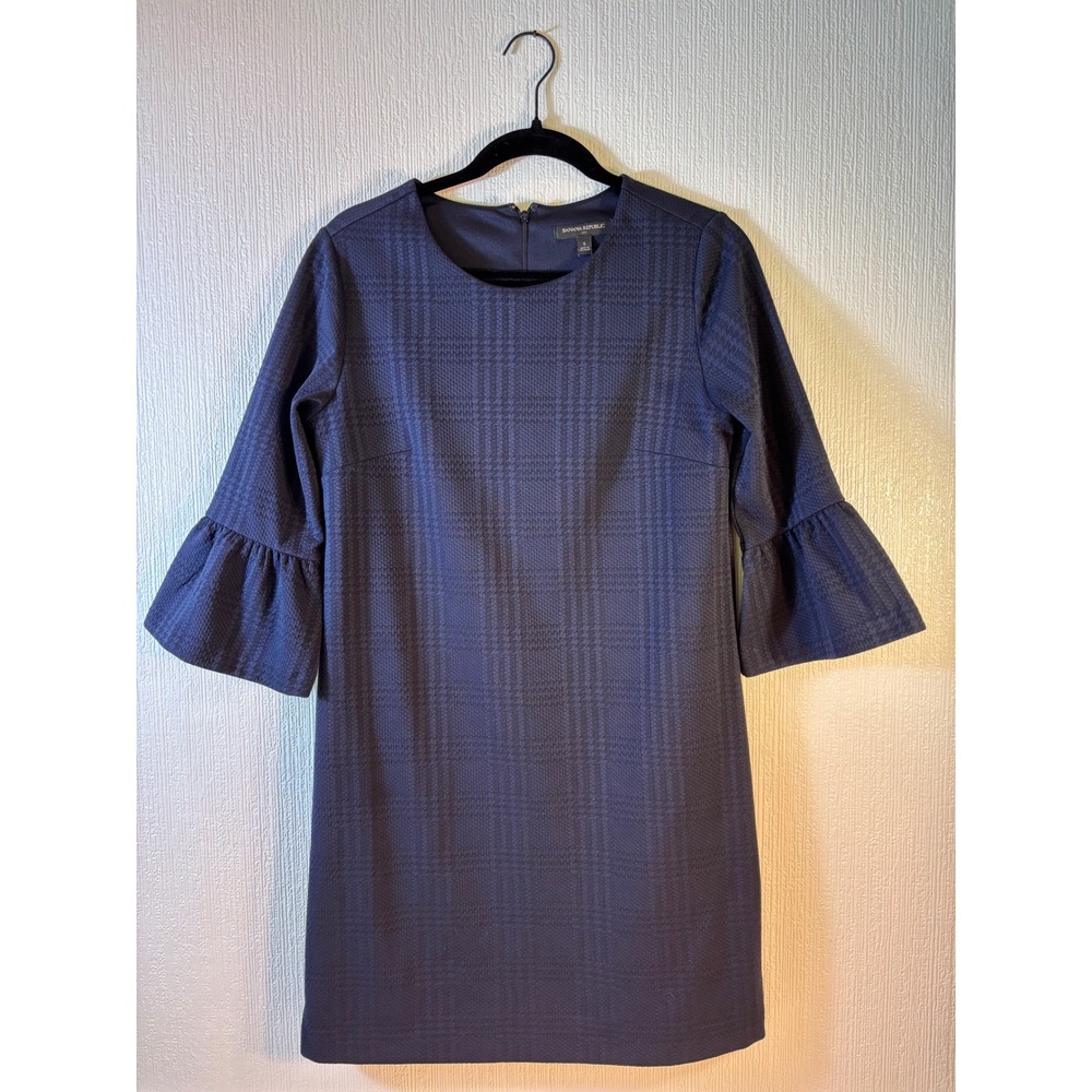 Banana Republic Navy Tone on Tone Plaid Ruffle Sleeve Size S